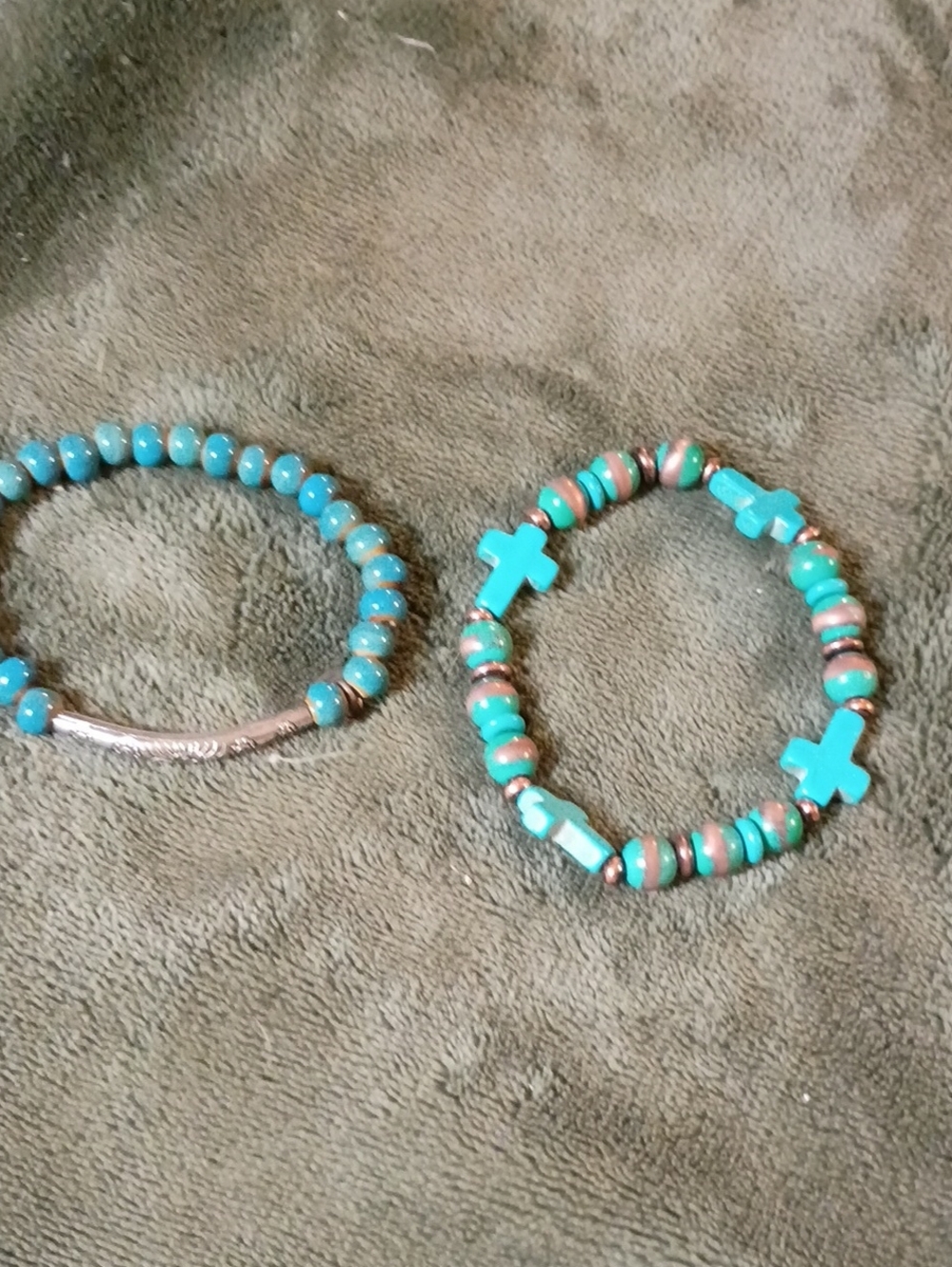 Turquoise Beaded Cross Stretch Bracelet - Women Jewelry